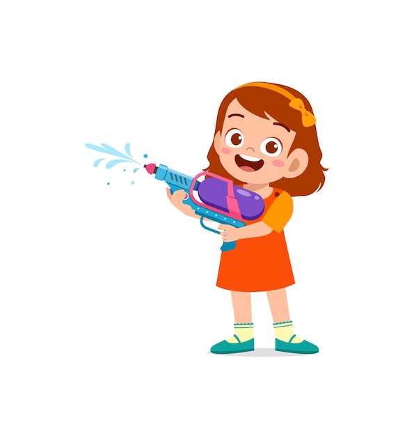 Petite fille mignonne tenant le pistolet à eau et le sourire