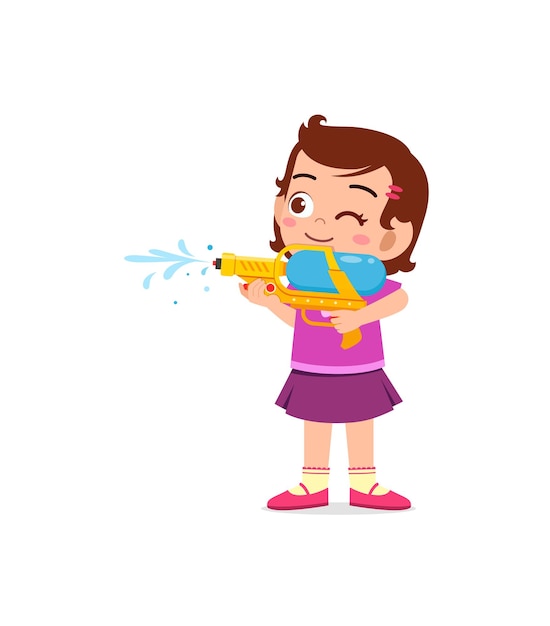 Petite fille mignonne tenant le pistolet à eau et le sourire
