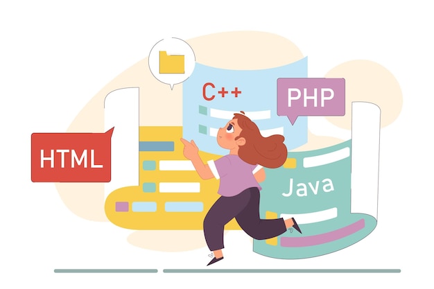Petite fille programmation et codage éducation en informatique pour les enfants applications Web et logiciels