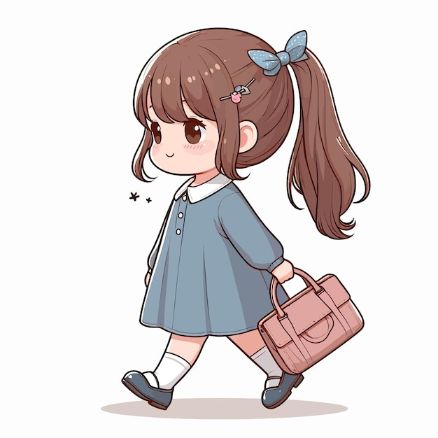 Une petite fille avec un sac.