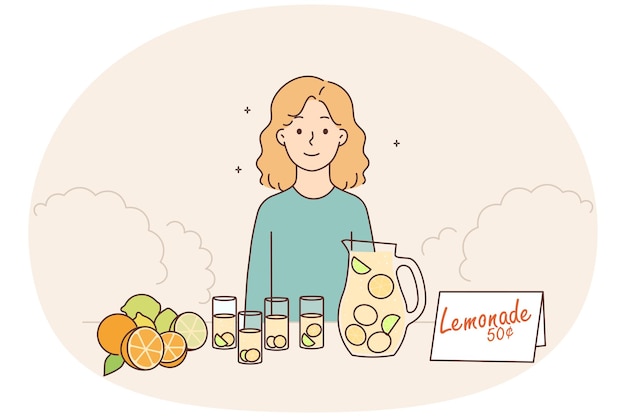 Une Petite Fille Vend De La Limonade à L'extérieur