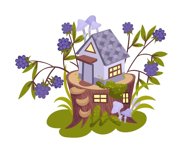 Petite Maison Lilas Sur Une Illustration Vectorielle De Souche Sur Un Fond Blanc