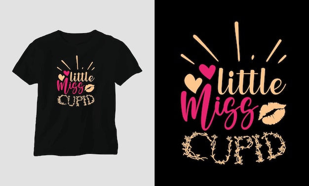 Vecteur petite miss cupidon - t-shirt typographie saint valentin design avec coeur, flèche, bisou