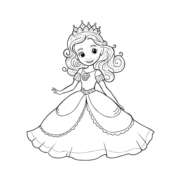 Vecteur petite princesse page de coloriage pour les enfants