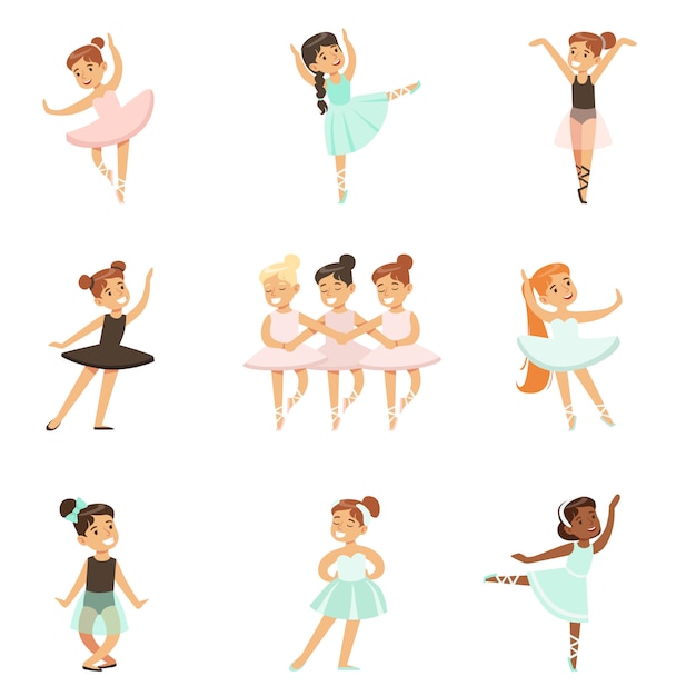 Petites filles dansant le ballet en classe de danse classique, futurs danseurs professionnels de ballerine