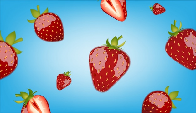 Petites Et Grandes Fraises Sur Fond Bleu