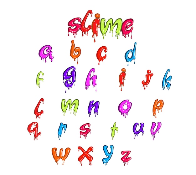 Vecteur petits alphabets de slime colorés avec vecteur d'effet goutte à goutte