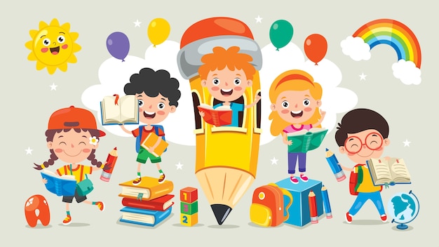 Petits écoliers qui étudient et apprennent