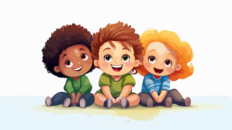 Vecteur des petits enfants joyeux se rassemblent avec leurs amis pour un moment de joie