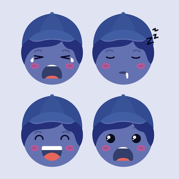Petits Garçons Bleus Emoticon Set Caractères Kawaii