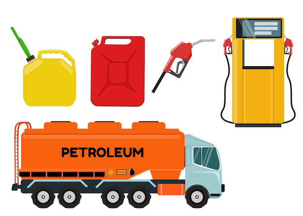 Vecteur pétrolier bidon d'huile station-service essence pompe à carburant buse ravitaillement en carburant mazout