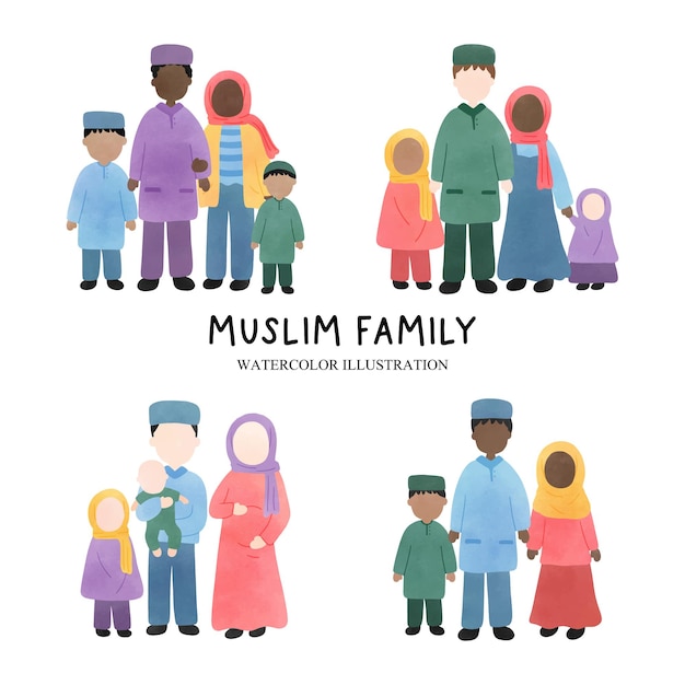 Peuple musulman Famille musulmane Illustration vectorielle