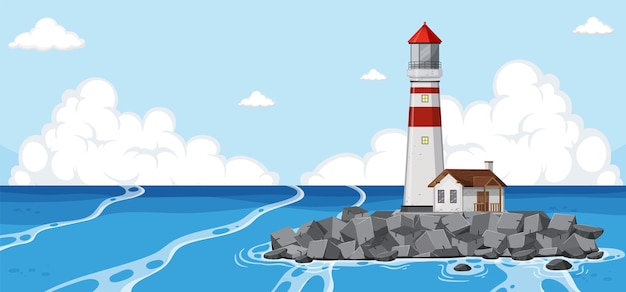 Phare sur l'île au milieu de la mer