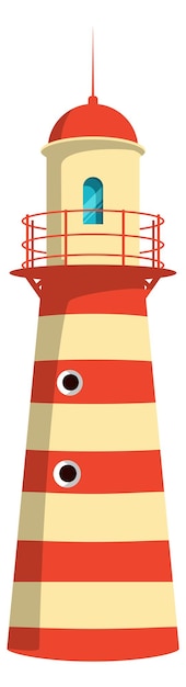 Vecteur phare rétro dessin animé côte de navigation maritime bâtiment isolé sur fond blanc