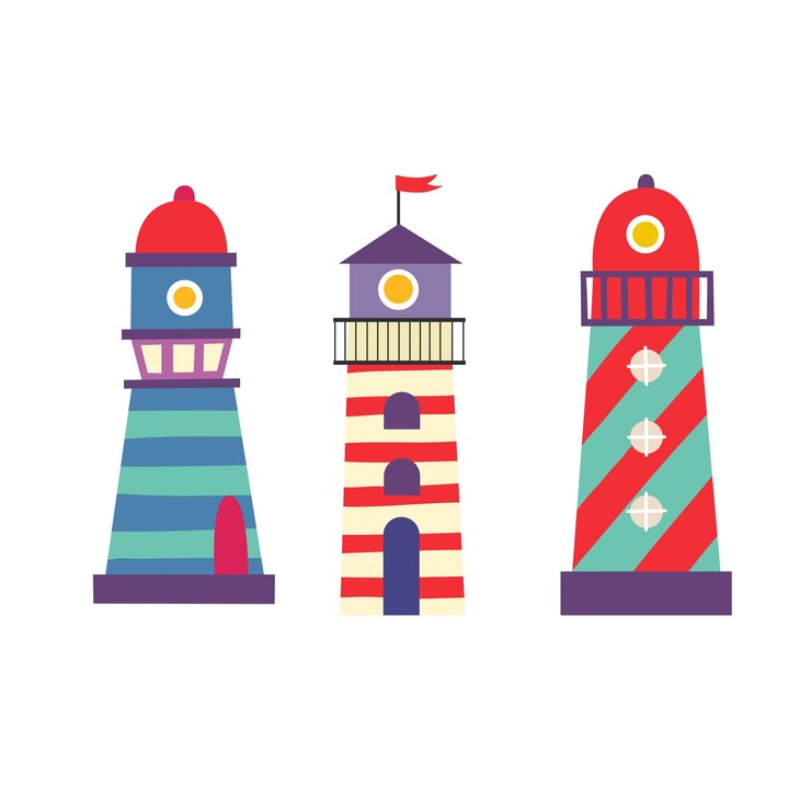 Vecteur phares mis en illustration vectorielle dans un design plat mignon