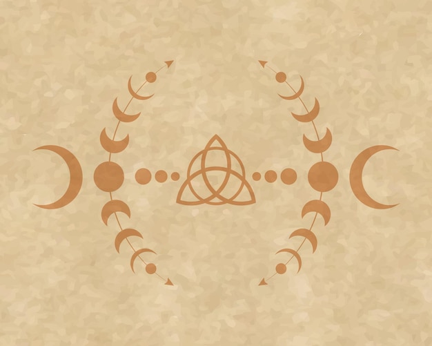 Vecteur phases de lune mystique cadre wicca triquetra géométrie sacrée logo symbole de la triple déesse wiccan