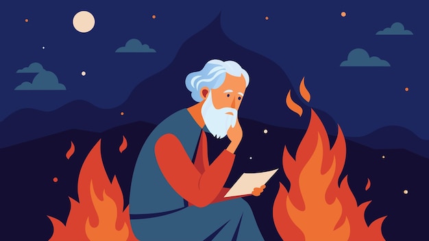 Vecteur un philosophe profondément en pensée tirant la sagesse et la perspicacité des feux incendie illustration vectorielle