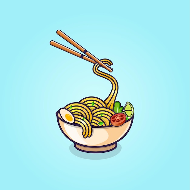 Pho Noodles Premium Vector, meilleur concept premium d'illustration de cuisine asiatique délicieuse.