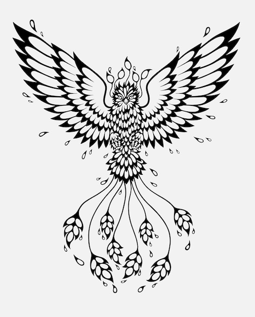 Phoenix noir Oiseau en vol T-shirts imprimés graphiques de tatouage