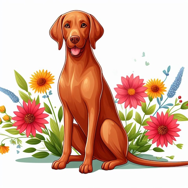 Vecteur une photo d'un chien avec des fleurs et une image d'un chiot