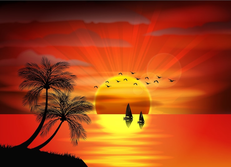 Vecteur photo du lever du soleil sur la mer et la mer