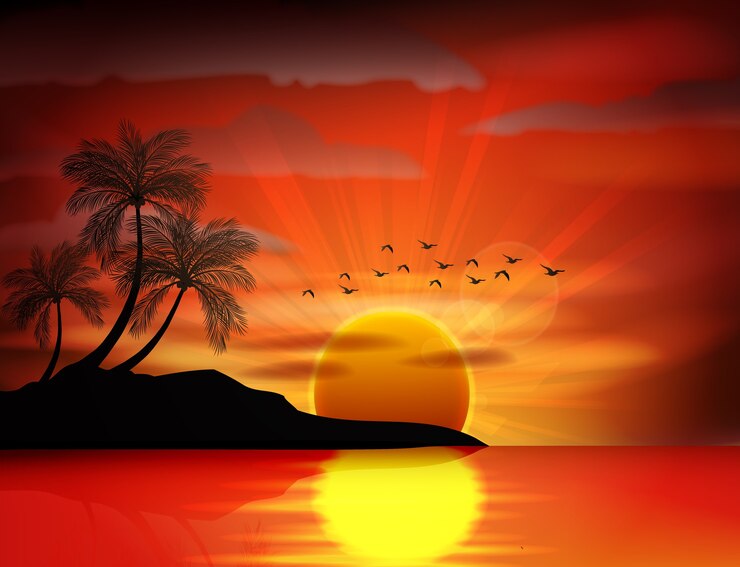 Vecteur photo du lever du soleil sur la mer