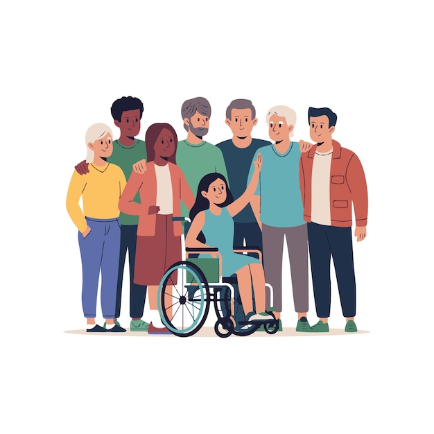 une photo d'une famille avec un enfant dans un fauteuil roulant