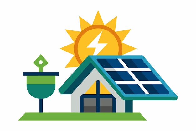 une photo d'une maison avec un panneau solaire sur le toit