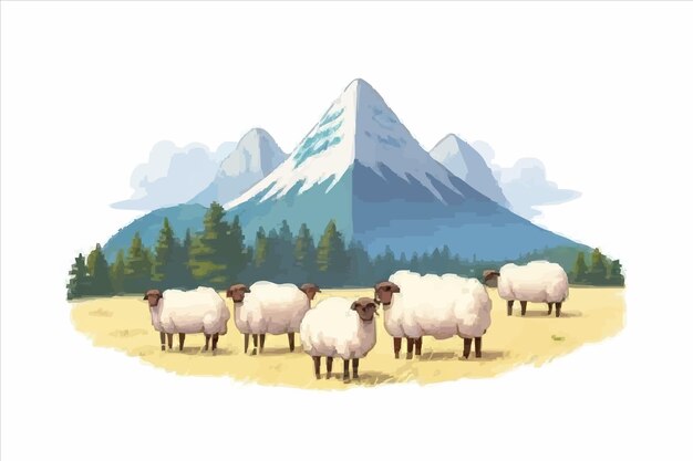 Vecteur une photo de moutons devant une montagne avec une montagne en arrière-plan