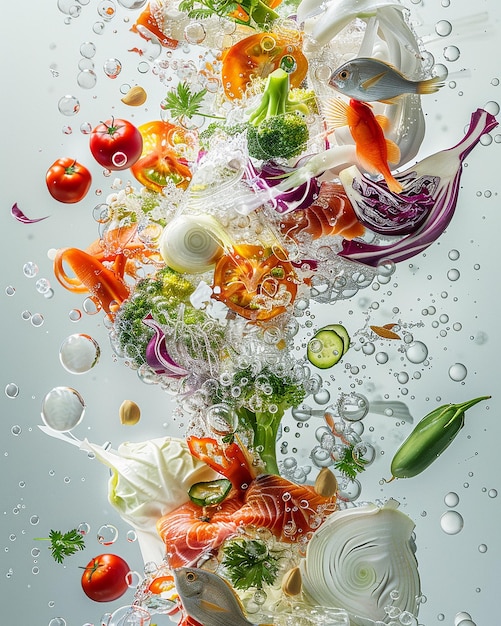 Vecteur une photo en studio de fruits et légumes tranchés.