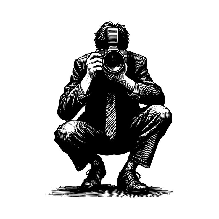 Vecteur photographe et cemera homme dessin à crayon art de silhouette style design vectoriel
