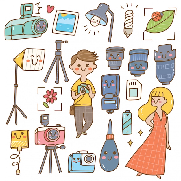 Photographe Avec Des équipements Kawaii Doodle