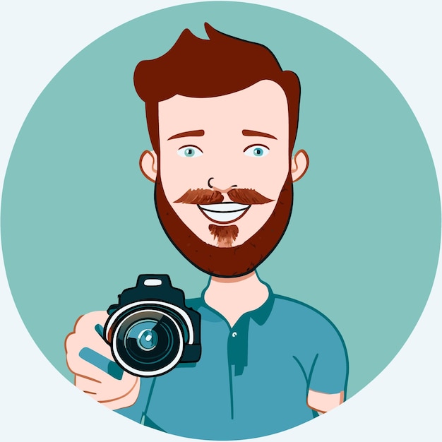 Photographe, Homme, Vecteur, Illustration, Dessin Animé