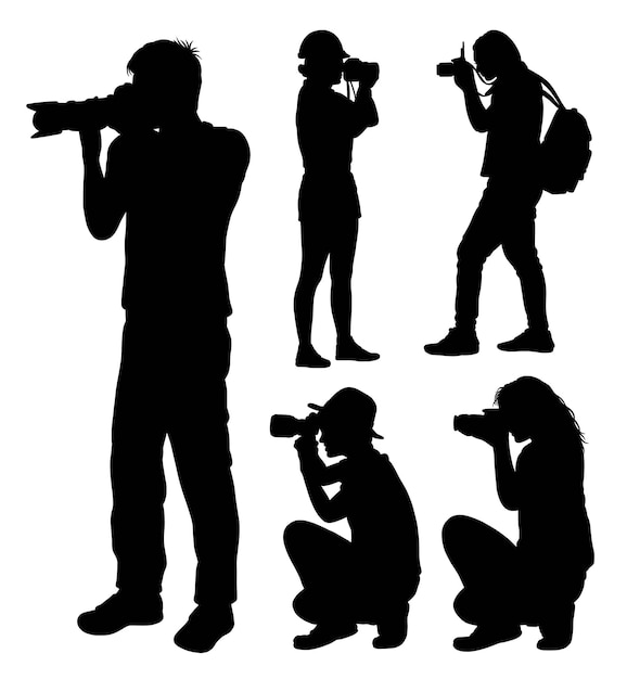 Vecteur photographe pose silhouette