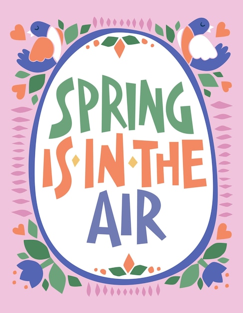 Phrase De Lettrage Dessiné à La Main Sur Le Thème Du Printemps Festif Le Printemps Est Dans L'air Carte De Typographie De Pâques Vectorielle Et Conception D'affiches