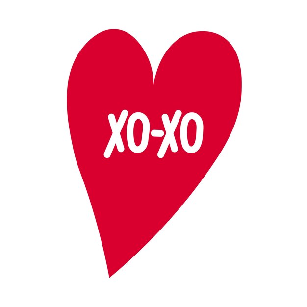 Phrase Xoxo Dessinée à La Main Sur Un Cœur Plat Rouge Isolé Sur Un Fond Blanc Illustration Vectorielle