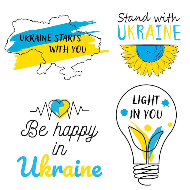 Phrases Ukrainiennes Slogans Set Coeur Prier Stand