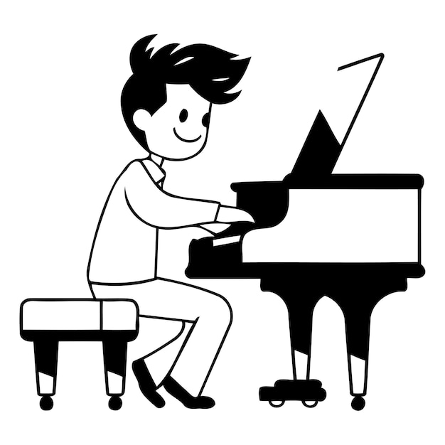 Pianiste Jouant Du Piano Illustration Vectorielle Dans Le Style Des Dessins Animés