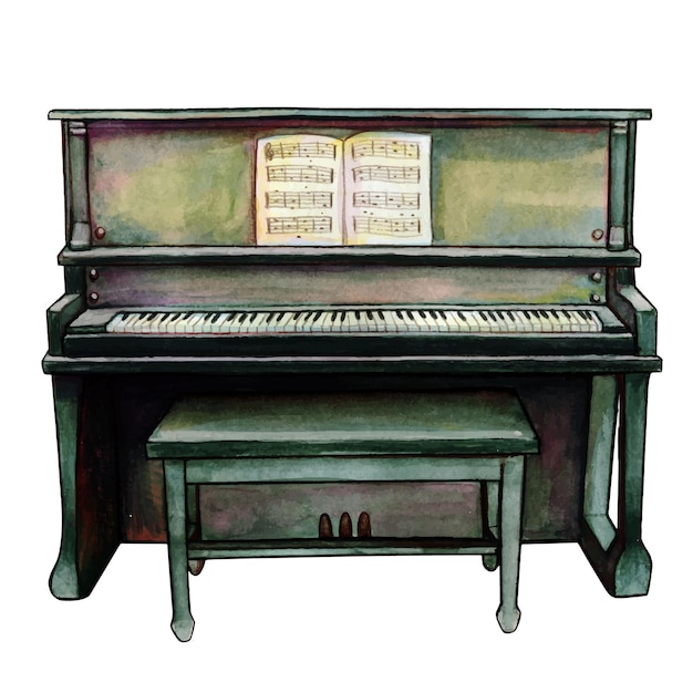 Piano droit noir aquarelle