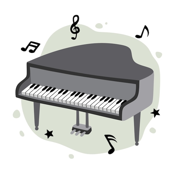 Vecteur piano mignon dessiné à la main en style cartoon