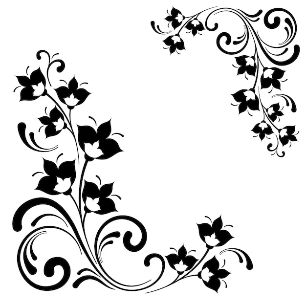 Vecteur pictogramme motif floral noir et blanc