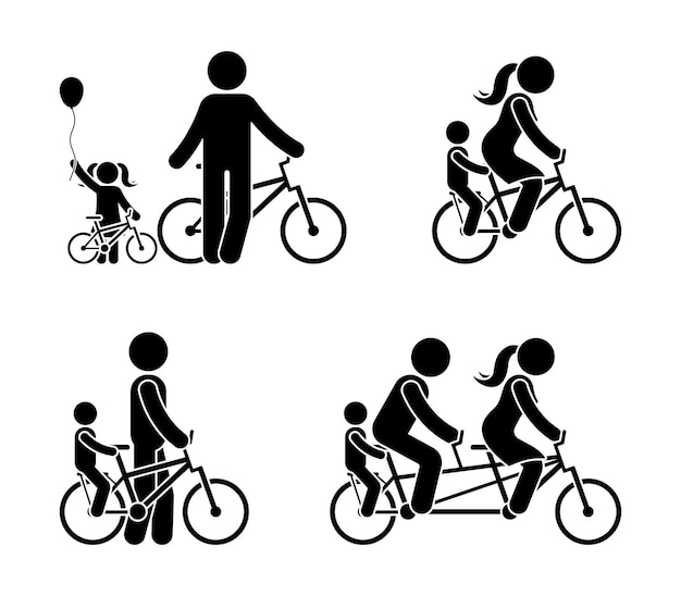 Pictogramme de vélo famille bonhomme allumette