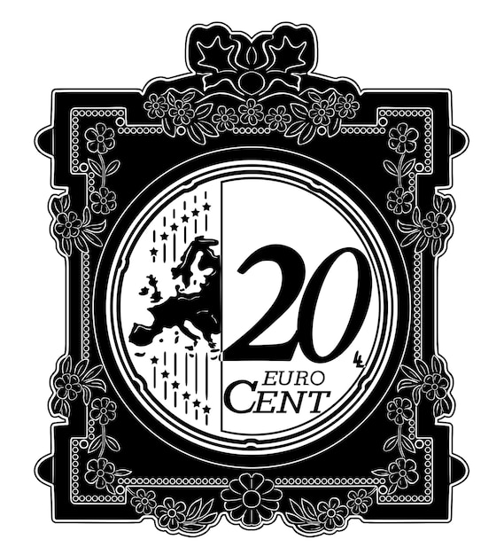 Vecteur pièce de 20 centimes d'euro logo nr 4 avec ancien cadre silhouette fait main modèle 1