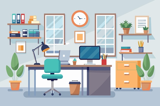 Une pièce de bureau simple et élégante avec un bureau et une chaise pour le travail ou l'étude intérieur de bureau élégant espace de travail de bureau moderne avec bureau et plantes A généré
