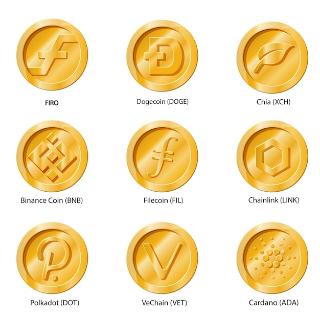 Pièce d'icônes de monnaie crypto. Ensemble d'argent numérique pour les applications, les sites Web ou le logo. Illustrations PLATES