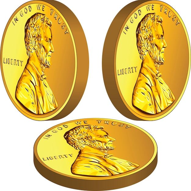 Pièce De Monnaie Américaine D'or De Vecteur Avec Lincoln D'angl Différent