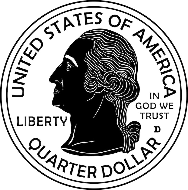 Pièce De Monnaie Dollar Américain Liberté Quart Noir Design Fait Main Silhouette Modèle