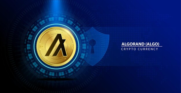 Pièce D'or Algorand Algo Cryptocurrency Blockchain Future Monnaie Numérique Sur Fond Bleu