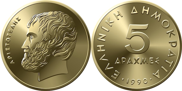 Pièce d'or grecque 5 drachmes Aristote