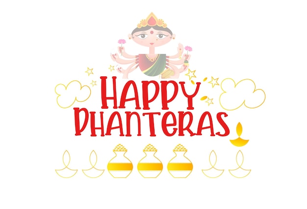 Pièce d'or Happy Dhanteras dans la page Web, l'affiche et la bannière de la lampe Kalash ou Pot et Diya.